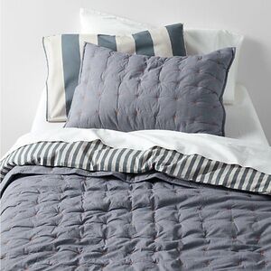 Crate and Barrel Ashen Blue Chambray Quilt- Twin Size